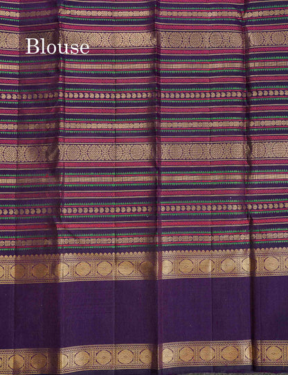 Korvai Pure Kanjivaram Silk Saree - Light Grey Colour Body With Contrast Dark Violet Traditional Rettapet Border