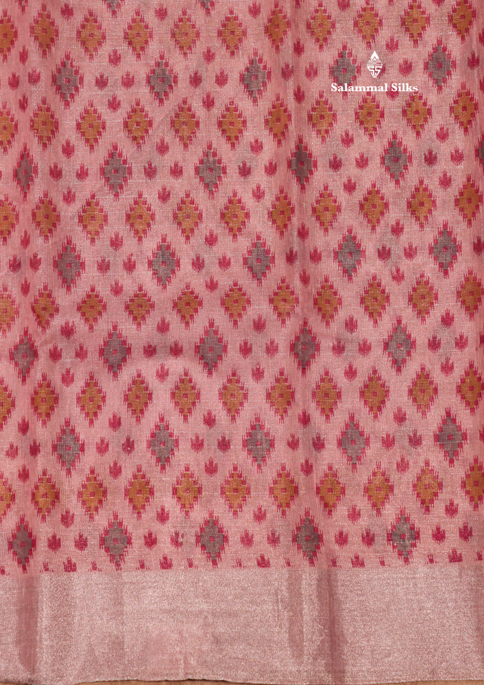 Baby Pink Colour Tissue Kota Cotton Printed Saree With Tissue Border