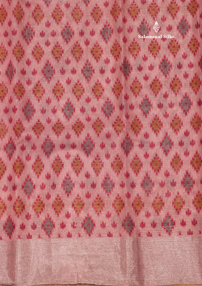 Baby Pink Colour Tissue Kota Cotton Printed Saree With Tissue Border