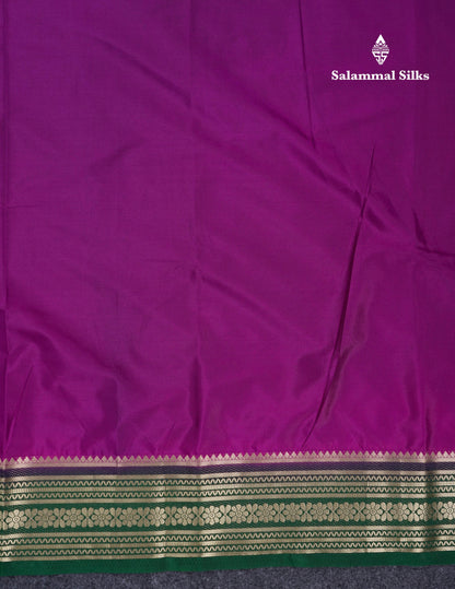 Beautiful Navy Blue Plain Semi Mysore Silk Saree With Contrast Pink Traditional Border