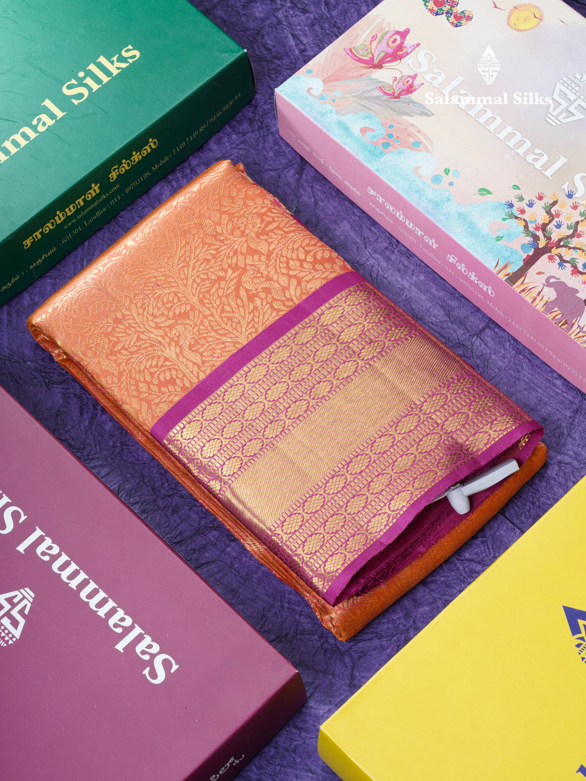 Orange Grand Beautiful Bridal Pure Kanjivaram Silk Saree With Magenta Border