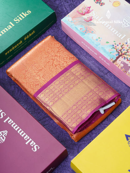 Orange Grand Beautiful Bridal Pure Kanjivaram Silk Saree With Magenta Border