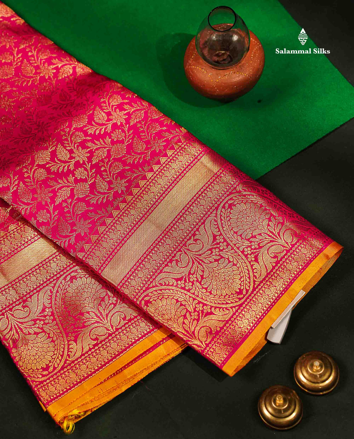 Beautiful Magenta Pink Bridal Pure Kanjivaram Silk Saree With Traditional Border