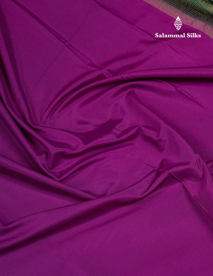 Beautiful Navy Blue Plain Semi Mysore Silk Saree With Contrast Pink Traditional Border