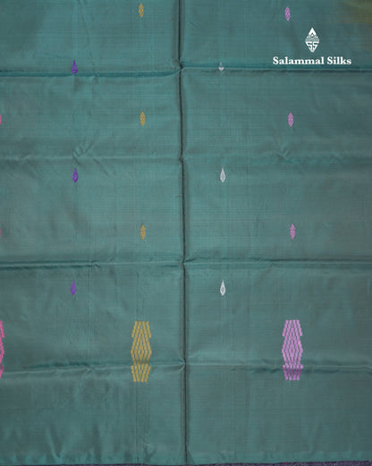Green Shade Thread work Buttas Banana Pinth Saree (Vaazhainaar Pattu) With Contrast Parrot Green Blouse