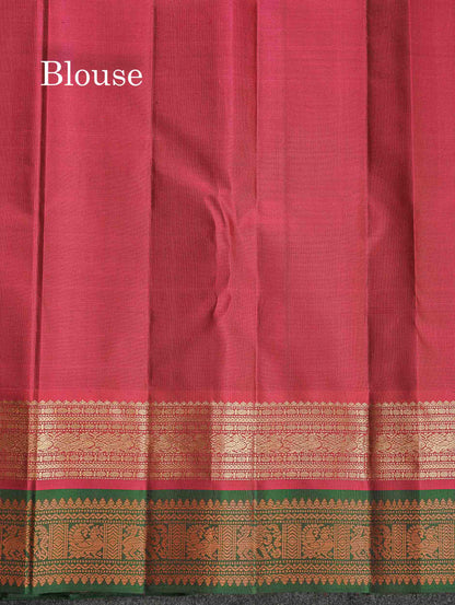 Korvai Pure Kanjivaram Silk Saree - Half White Colour Body With Traditional Zari & Thread Border