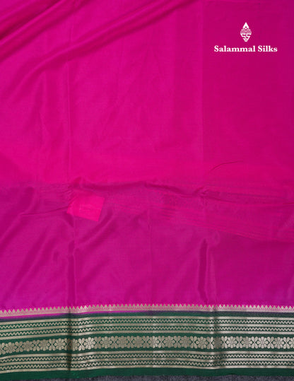 Beautiful Navy Blue Plain Semi Mysore Silk Saree With Contrast Pink Traditional Border
