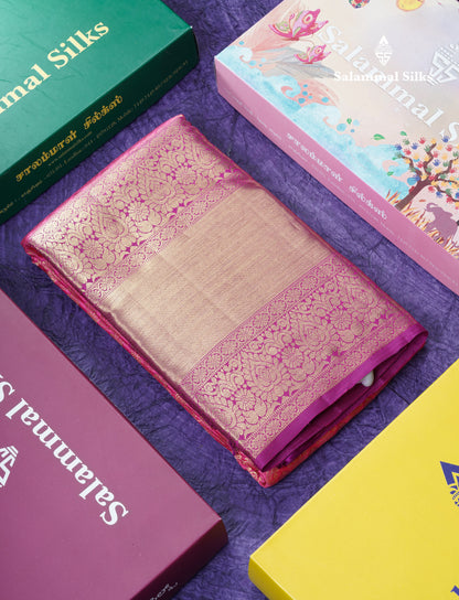 Rani Pink Meenakari Work Bridal Pure Kanjivaram Silk Saree With Magenta Evening Morning Border