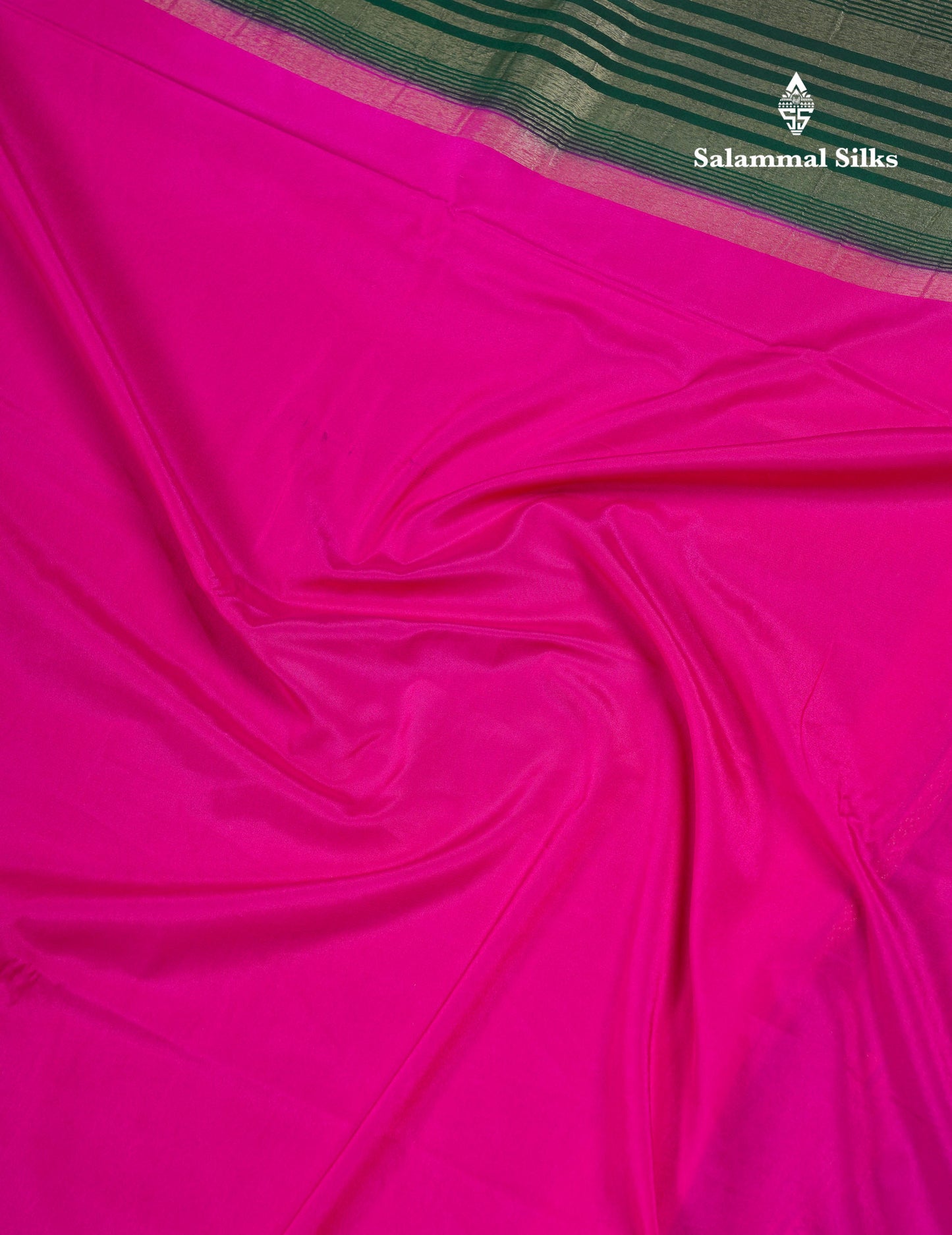 Beautiful Navy Blue Plain Semi Mysore Silk Saree With Contrast Pink Traditional Border