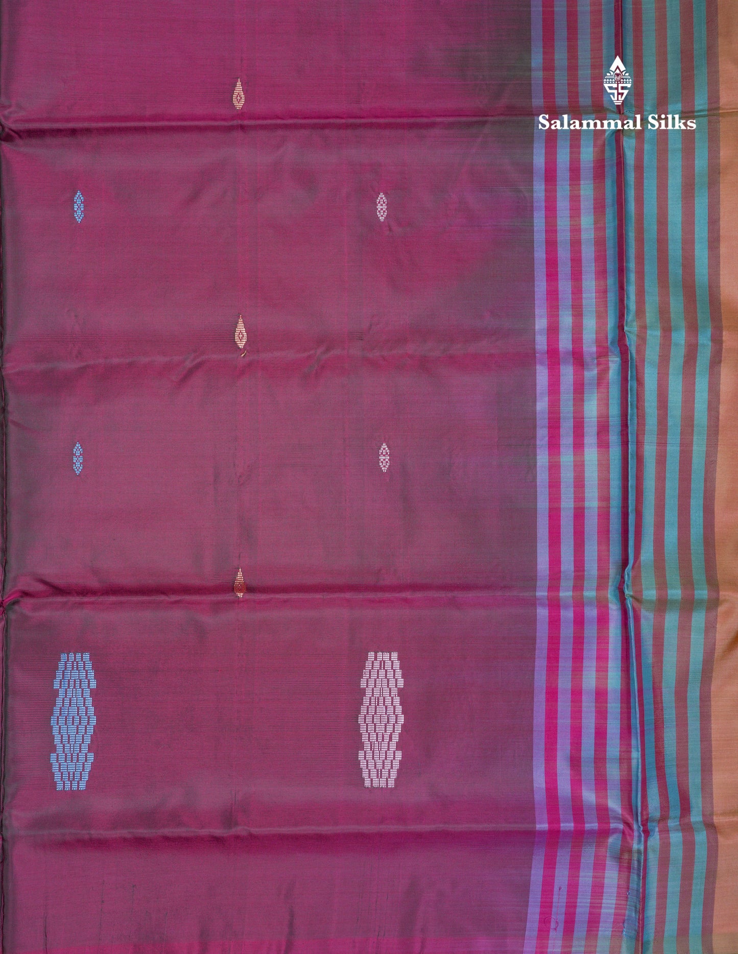 Magenta Thread work Buttas Banana Pinth Saree (Vaazhainaar Pattu) With Contrast Brown Blouse