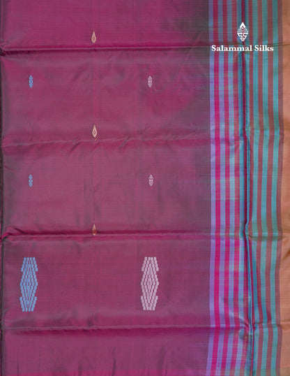 Magenta Thread work Buttas Banana Pinth Saree (Vaazhainaar Pattu) With Contrast Brown Blouse