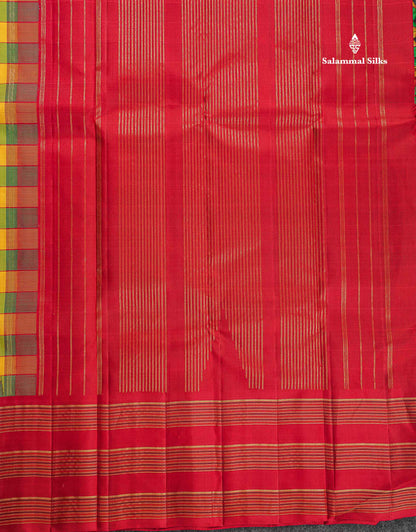 Pure Kanjivaram Silk Saree - Paalum Pazham Checks With Redish Maroon Long Border