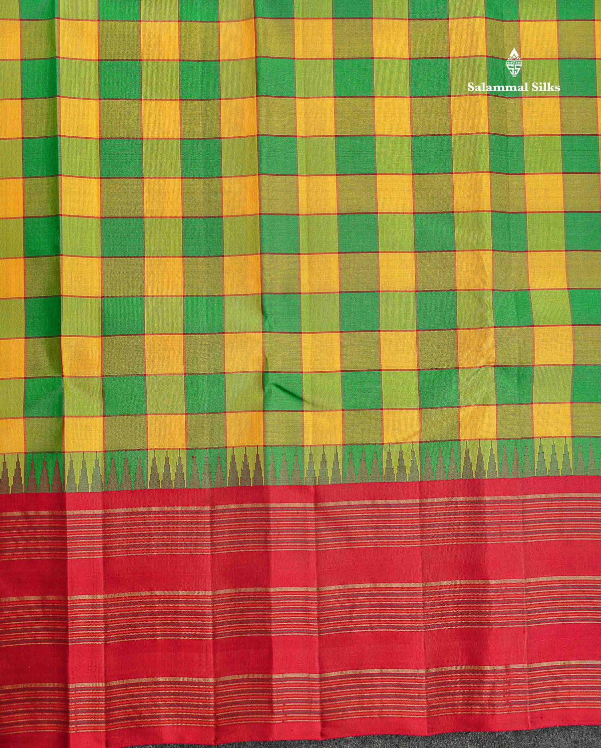 Pure Kanjivaram Silk Saree - Paalum Pazham Checks With Redish Maroon Long Border