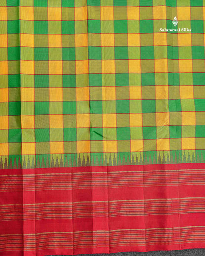 Pure Kanjivaram Silk Saree - Paalum Pazham Checks With Redish Maroon Long Border