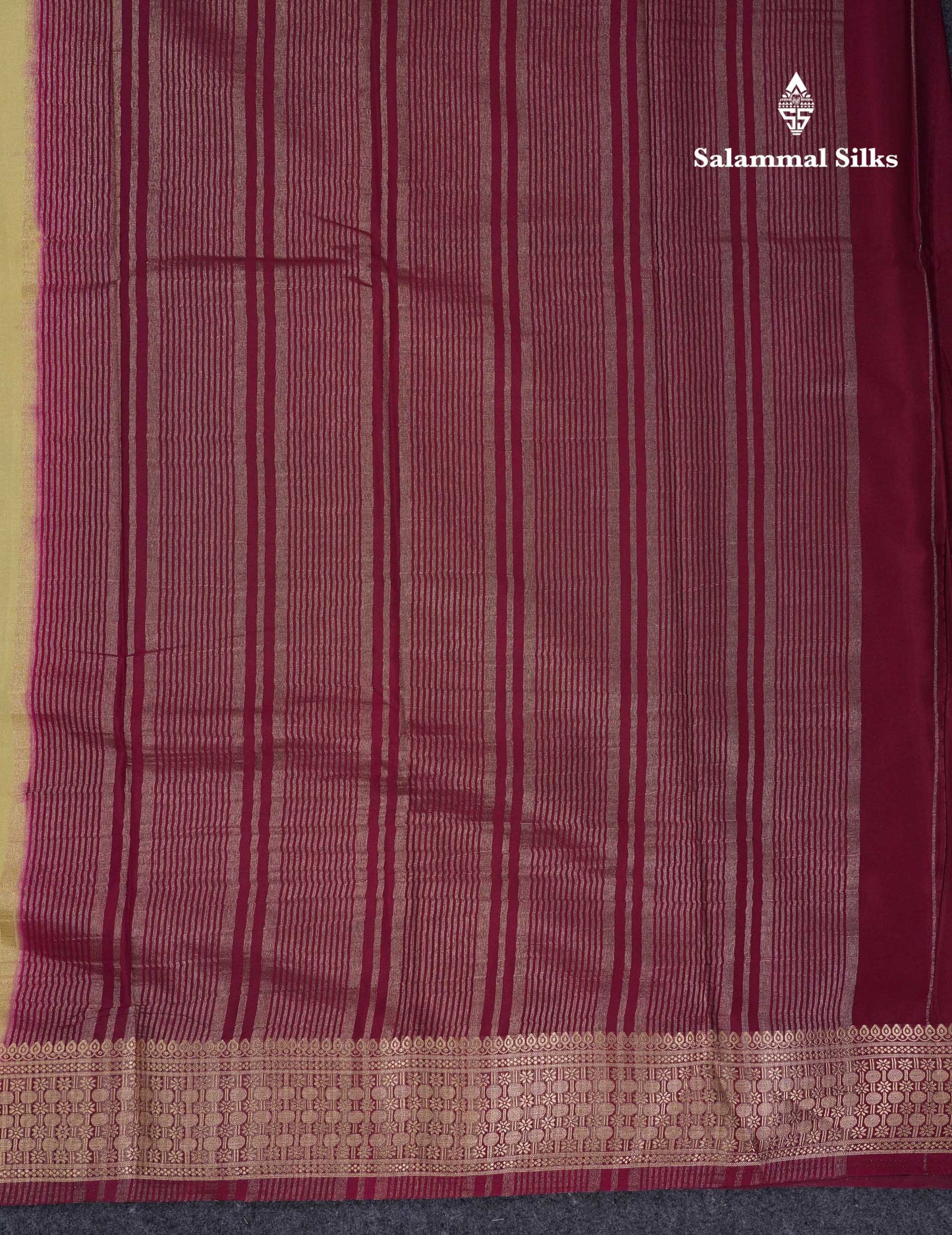 Beautiful Cream Sandal Plain Semi Mysore Silk Saree With Contrast Dark Maroon Traditional Border