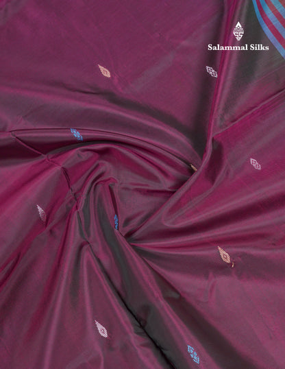 Magenta Thread work Buttas Banana Pinth Saree (Vaazhainaar Pattu) With Contrast Brown Blouse