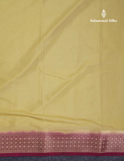 Beautiful Cream Sandal Plain Semi Mysore Silk Saree With Contrast Dark Maroon Traditional Border