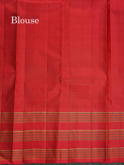 Pure Kanjivaram Silk Saree - Paalum Pazham Checks With Redish Maroon Long Border