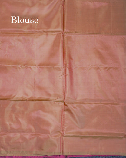 Magenta Thread work Buttas Banana Pinth Saree (Vaazhainaar Pattu) With Contrast Brown Blouse