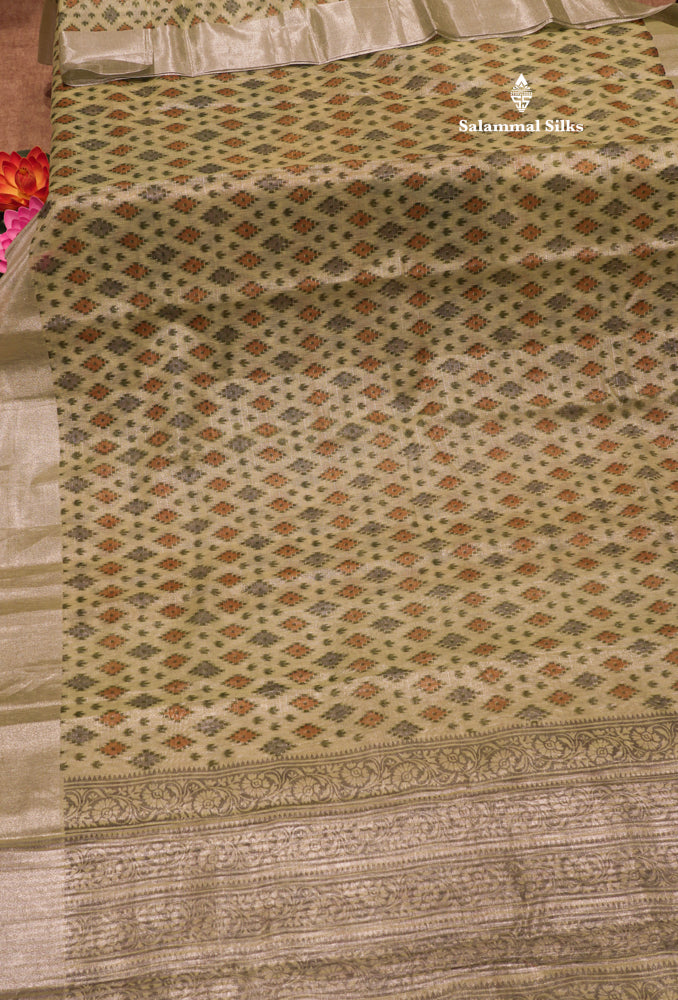 Baby Pink Colour Tissue Kota Cotton Printed Saree With Tissue Border