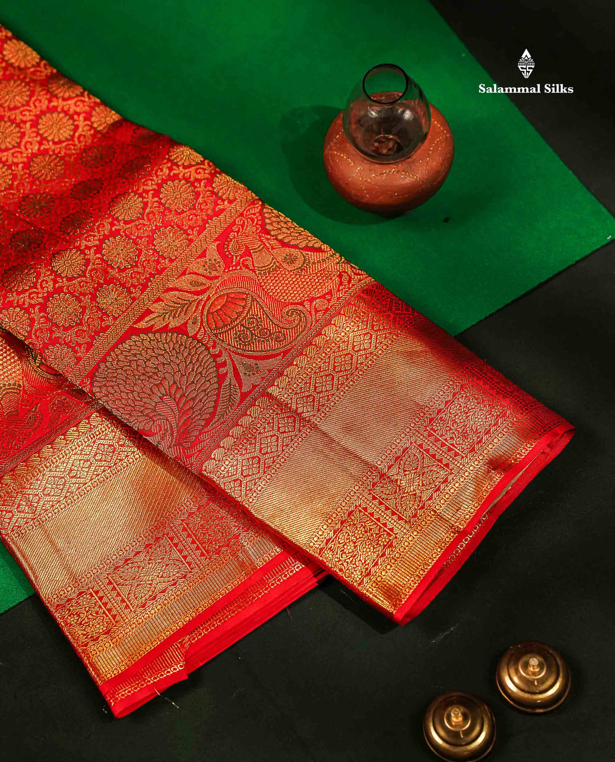 Beautiful Chilly Red Menakari Work Bridal Pure Kanjivaram Silk Saree With Traditional Border
