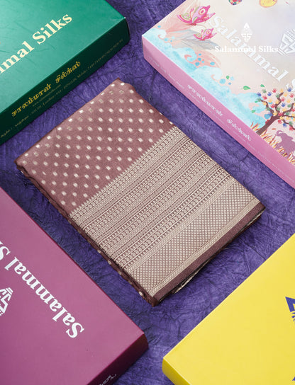 Chocolate Semi Raw Silk Saree With Traditional Self Border