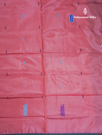 Navy Blue Thread work Buttas Banana Pinth Saree (Vaazhainaar Pattu) With Contrast Dark Peach Blouse