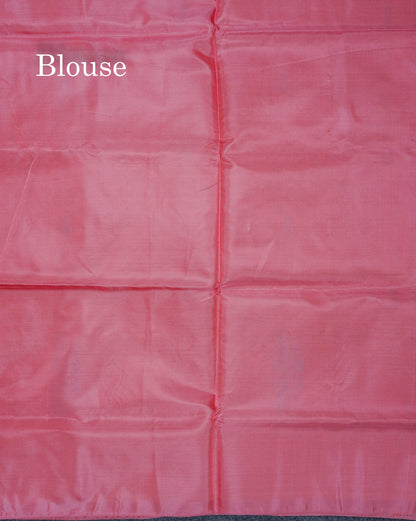 Navy Blue Thread work Buttas Banana Pinth Saree (Vaazhainaar Pattu) With Contrast Dark Peach Blouse