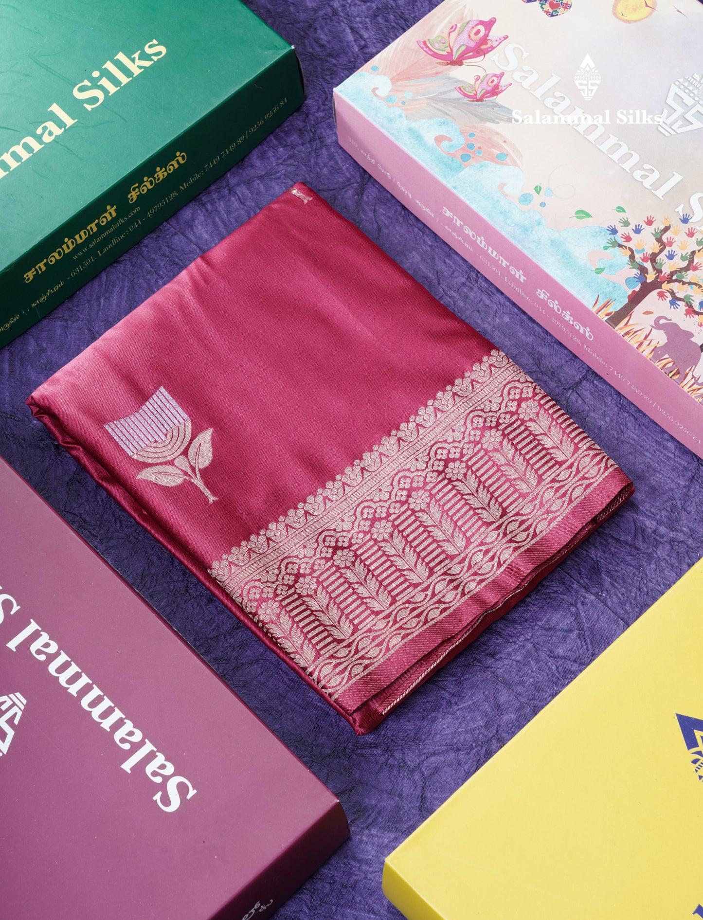 Beautiful Magenta Russian Silk Saree With Fancy Self Border