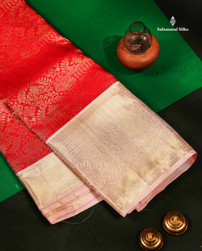 Beautiful Redish Maroon Bridal Pure Kanjivaram Silk Saree With Contrast Baby Pink Traditional Evening Morning Border
