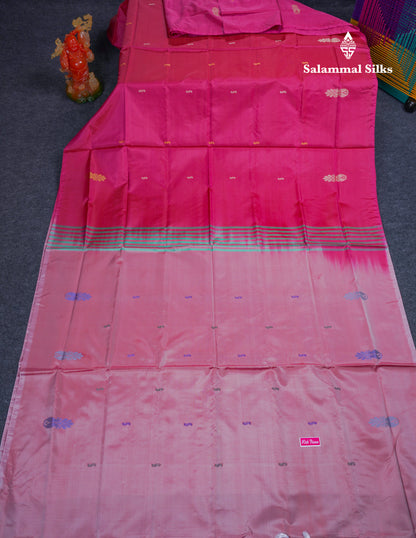 Rani Pink Thread work Buttas Banana Pinth Saree (Vaazhainaar Pattu) With Contrast Onion Pink Blouse