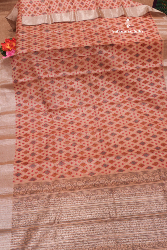 Baby Pink Colour Tissue Kota Cotton Printed Saree With Tissue Border