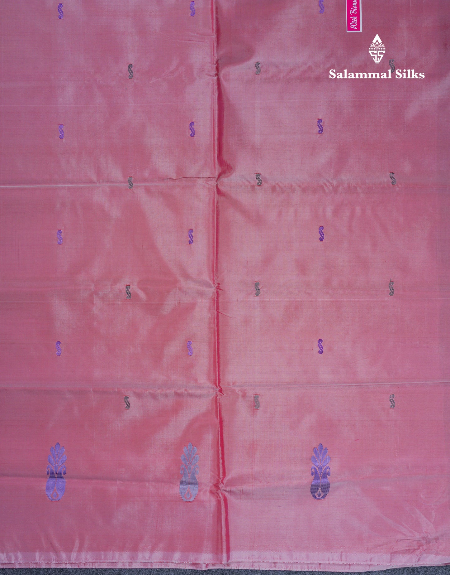 Rani Pink Thread work Buttas Banana Pinth Saree (Vaazhainaar Pattu) With Contrast Onion Pink Blouse