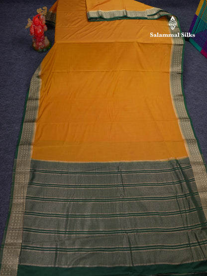 Beautiful Cream Sandal Plain Semi Mysore Silk Saree With Contrast Dark Maroon Traditional Border