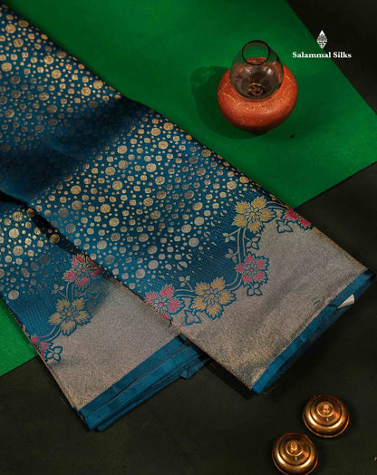 Beautiful Ramar Blue Bridal Pure Kanjivaram Silk Saree With Fancy Menakari Work Border