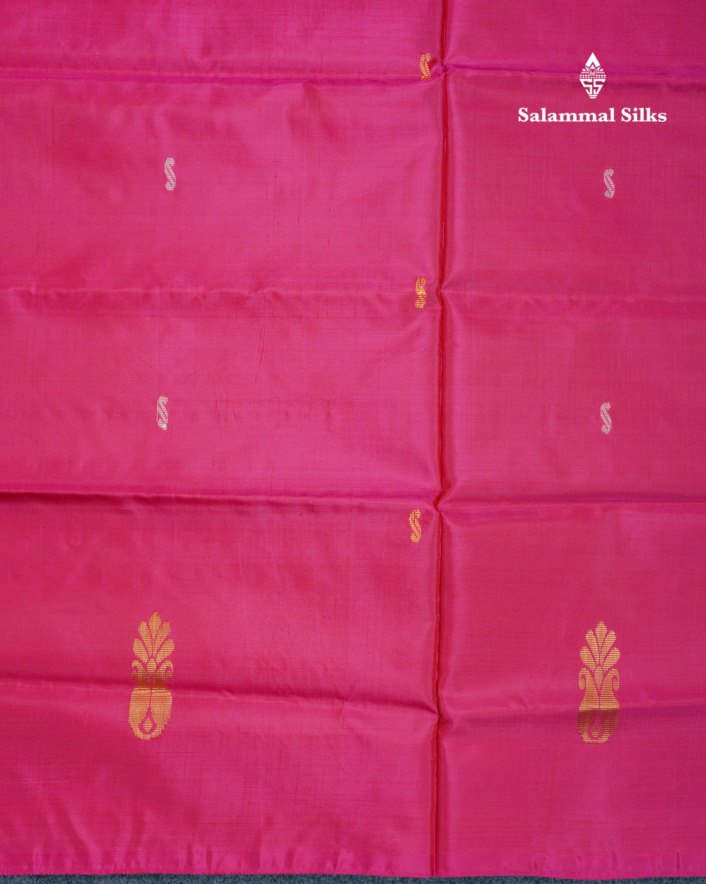 Rani Pink Thread work Buttas Banana Pinth Saree (Vaazhainaar Pattu) With Contrast Onion Pink Blouse