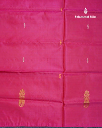 Rani Pink Thread work Buttas Banana Pinth Saree (Vaazhainaar Pattu) With Contrast Onion Pink Blouse
