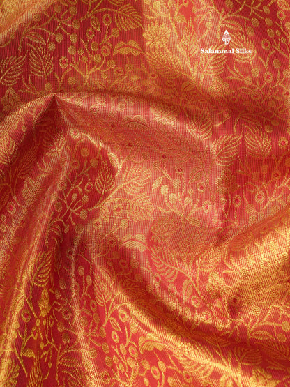 Maroon Tissue Bridal Pure Kanjivaram Silk Saree With Self Border