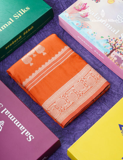 Beautiful Orange Semi Georgette Saree With Fancy Self Border