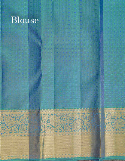 Bridal Pure Kanjivaram Silk Saree - Dual Tone Peacock Blue Colour Body With Traditional Border