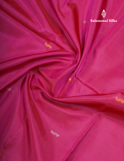 Rani Pink Thread work Buttas Banana Pinth Saree (Vaazhainaar Pattu) With Contrast Onion Pink Blouse