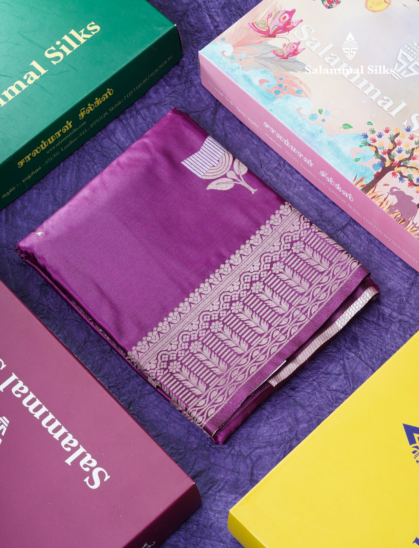 Beautiful Magenta Russian Silk Saree With Fancy Self Border