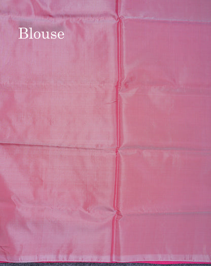 Rani Pink Thread work Buttas Banana Pinth Saree (Vaazhainaar Pattu) With Contrast Onion Pink Blouse