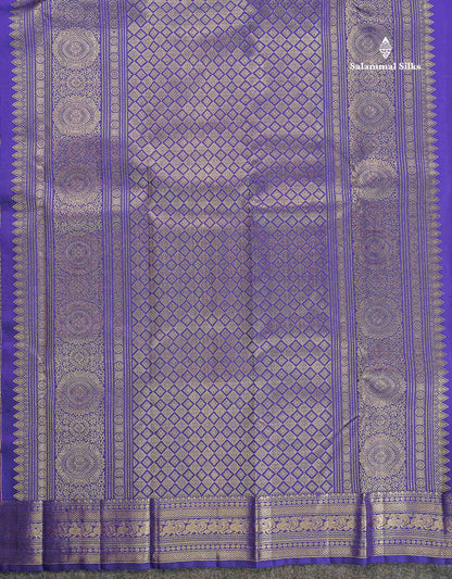 Pure Kanjivaram Silk Saree - Dual Tone Purple Colour Body Zari Butta & Contrast Violet Traditional Border