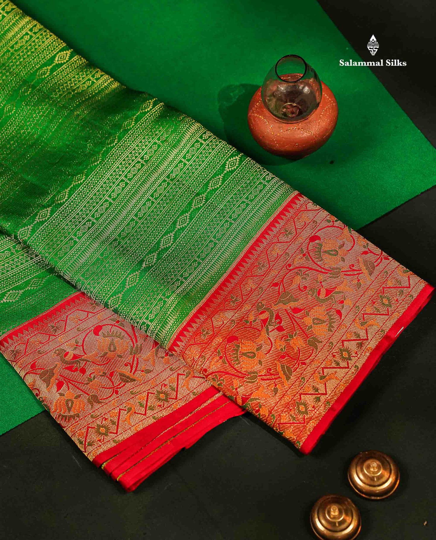 Beautiful Green Fancy Bridal Pure Kanjivaram Silk Saree With Contrast Redish Maroon Paithani Border
