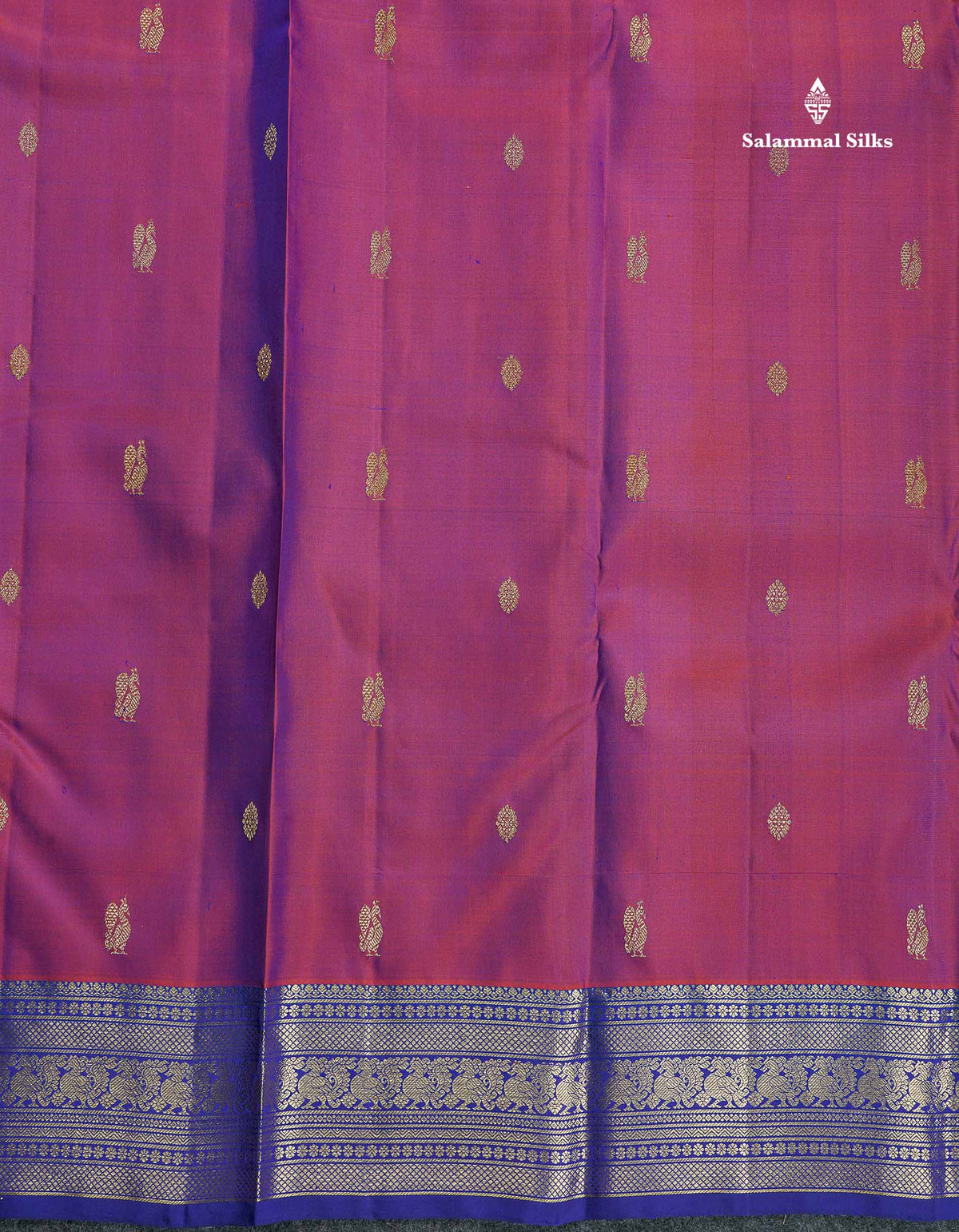 Pure Kanjivaram Silk Saree - Dual Tone Purple Colour Body Zari Butta & Contrast Violet Traditional Border