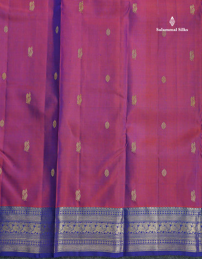 Pure Kanjivaram Silk Saree - Dual Tone Purple Colour Body Zari Butta & Contrast Violet Traditional Border