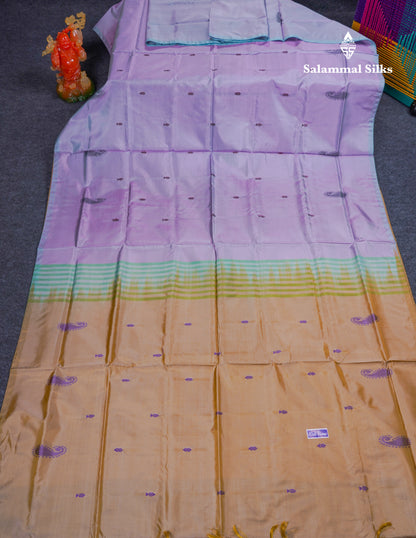 Light Lavender Thread work Buttas Banana Pinth Saree (Vaazhainaar Pattu) With Contrast Sandal Blouse