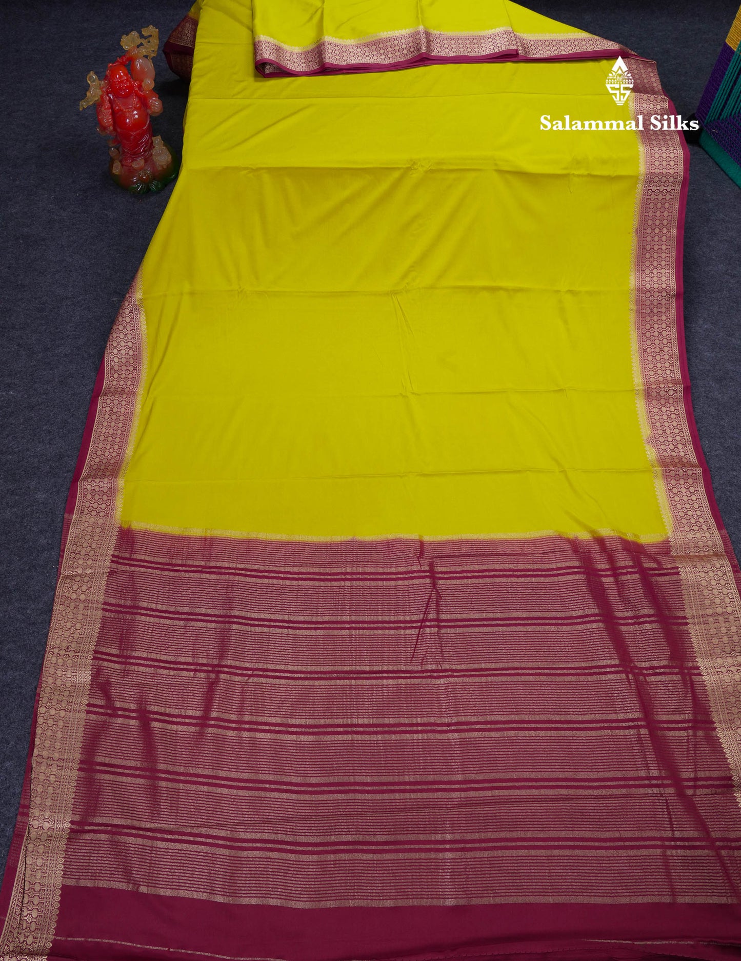 Beautiful Cream Sandal Plain Semi Mysore Silk Saree With Contrast Dark Maroon Traditional Border