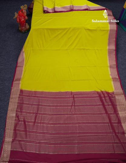 Beautiful Cream Sandal Plain Semi Mysore Silk Saree With Contrast Dark Maroon Traditional Border